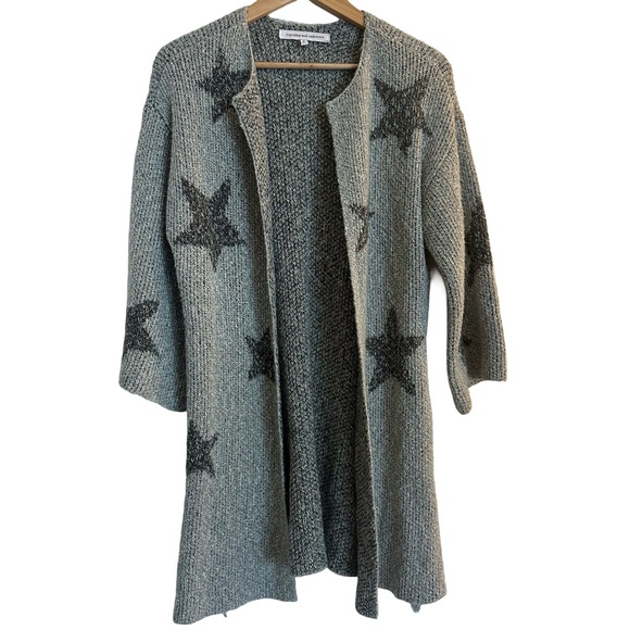 Cupcakes And Cashmere Grey Knit Etoile Star Open Front Long Cardigan Sweater - Picture 4 of 8